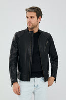 Lebron Erkek Siyah Slim-Fit Deri Ceket | Derimod Lebron Erkek Siyah Slim-Fit Deri Ceket | Derimod