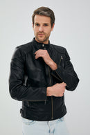 Lebron Erkek Siyah Slim-Fit Deri Ceket | Derimod Lebron Erkek Siyah Slim-Fit Deri Ceket | Derimod