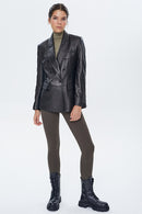 Susan Kadın Siyah Uzun Deri Ceket | Derimod Susan Kadın Siyah Uzun Deri Ceket | Derimod