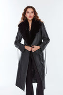 Josephine Women's Black Fur Leather Coat | Derimod Josephine Women's Black Fur Leather Coat | Derimod