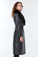 Josephine Women's Black Fur Leather Coat | Derimod Josephine Women's Black Fur Leather Coat | Derimod