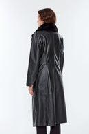 Josephine Women's Black Fur Leather Coat | Derimod Josephine Women's Black Fur Leather Coat | Derimod