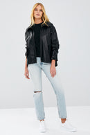 Darlen Kadın Siyah Kapüşonlu Oversize Deri Ceket | Derimod Darlen Kadın Siyah Kapüşonlu Oversize Deri Ceket | Derimod