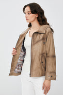 Darlen Kadın Bej Oversize Kapüşonlu Deri Ceket | Derimod Darlen Kadın Bej Oversize Kapüşonlu Deri Ceket | Derimod