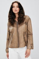 Darlen Kadın Bej Oversize Kapüşonlu Deri Ceket | Derimod Darlen Kadın Bej Oversize Kapüşonlu Deri Ceket | Derimod