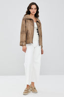 Darlen Kadın Bej Oversize Kapüşonlu Deri Ceket | Derimod Darlen Kadın Bej Oversize Kapüşonlu Deri Ceket | Derimod