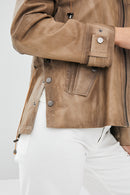 Darlen Kadın Bej Oversize Kapüşonlu Deri Ceket | Derimod Darlen Kadın Bej Oversize Kapüşonlu Deri Ceket | Derimod