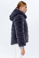 Pavia Kadın Antrasit Kapüşonlu Peluş Deri Mont | Derimod Pavia Kadın Antrasit Kapüşonlu Peluş Deri Mont | Derimod