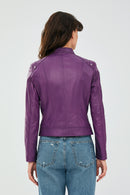 Sonia Women's Purple Leather Jacket | Derimod Sonia Women's Purple Leather Jacket | Derimod