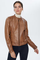 Aida Taba Kadın Deri Ceket | Derimod Aida Taba Kadın Deri Ceket | Derimod