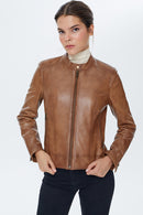 Aida Taba Kadın Deri Ceket | Derimod Aida Taba Kadın Deri Ceket | Derimod