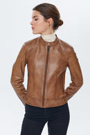 Aida Taba Kadın Deri Ceket | Derimod Aida Taba Kadın Deri Ceket | Derimod