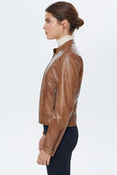 Aida Taba Kadın Deri Ceket | Derimod Aida Taba Kadın Deri Ceket | Derimod