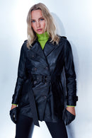 Milla Kadın Siyah Deri Trençkot | Derimod Milla Kadın Siyah Deri Trençkot | Derimod