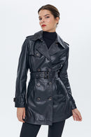Milla Kadın Siyah Deri Trençkot | Derimod Milla Kadın Siyah Deri Trençkot | Derimod