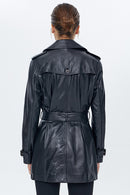 Milla Kadın Siyah Deri Trençkot | Derimod Milla Kadın Siyah Deri Trençkot | Derimod