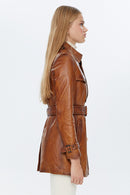 Milla Taba Kadın Deri Trençkot Kaban | Derimod Milla Taba Kadın Deri Trençkot Kaban | Derimod