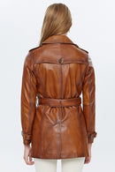 Milla Taba Kadın Deri Trençkot Kaban | Derimod Milla Taba Kadın Deri Trençkot Kaban | Derimod