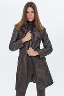 Christina Women's Mink Fur Long Leather Coat | Derimod Christina Women's Mink Fur Long Leather Coat | Derimod