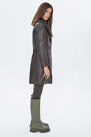 Christina Women's Mink Fur Long Leather Coat | Derimod Christina Women's Mink Fur Long Leather Coat | Derimod