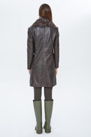 Christina Women's Mink Fur Long Leather Coat | Derimod Christina Women's Mink Fur Long Leather Coat | Derimod