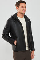Danny Erkek Siyah Kapüşonlu Spor Deri Ceket | Derimod Danny Erkek Siyah Kapüşonlu Spor Deri Ceket | Derimod