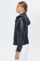 Venus Kadın Siyah Kapişonlu Deri Ceket | Derimod Venus Kadın Siyah Kapişonlu Deri Ceket | Derimod