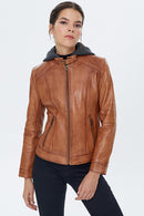 Venus Kadın Camel Kapüşonlu Deri Ceket | Derimod Venus Kadın Camel Kapüşonlu Deri Ceket | Derimod