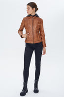 Venus Kadın Camel Kapüşonlu Deri Ceket | Derimod Venus Kadın Camel Kapüşonlu Deri Ceket | Derimod