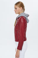 Santa Fe Kadın Kırmızı Kapüşonlu Deri Mont | Derimod Santa Fe Kadın Kırmızı Kapüşonlu Deri Mont | Derimod