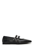 Women's Black Double Buckled Leather Ballerinas | Derimod Women's Black Double Buckled Leather Ballerinas | Derimod
