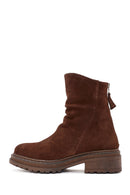 Women's Brown Zippered Suede Leather Boots | Derimod Women's Brown Zippered Suede Leather Boots | Derimod