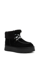 Women's Black Thick-Soled Fur Suede Leather Boots | Derimod Women's Black Thick-Soled Fur Suede Leather Boots | Derimod