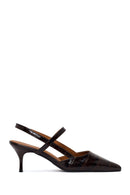 Woman Brown Open-Back Thin-Heeled Croc-Embossed Leather Shoes | Derimod Woman Brown Open-Back Thin-Heeled Croc-Embossed Leather Shoes | Derimod
