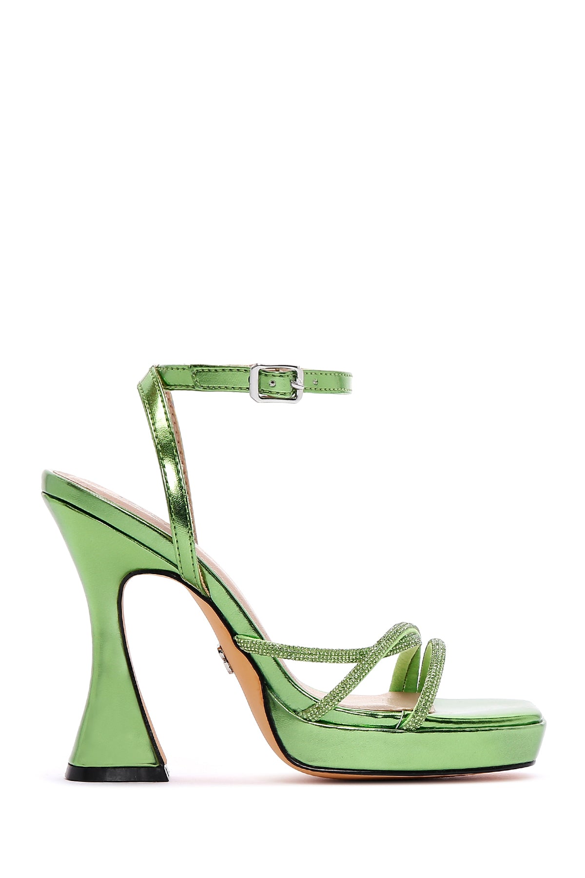 Kadın Yeşil Taşlı Platform Topuklu Sandalet 23SFD445114 | Derimod