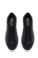 Kadın Siyah Bağcıklı Kalın Taban Deri Sneaker | Derimod Kadın Siyah Bağcıklı Kalın Taban Deri Sneaker | Derimod