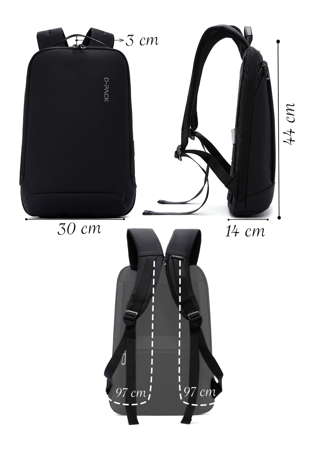 D-Pack Unisex Siyah Teknolojik Kumaş Hardcase Sırt Çantası