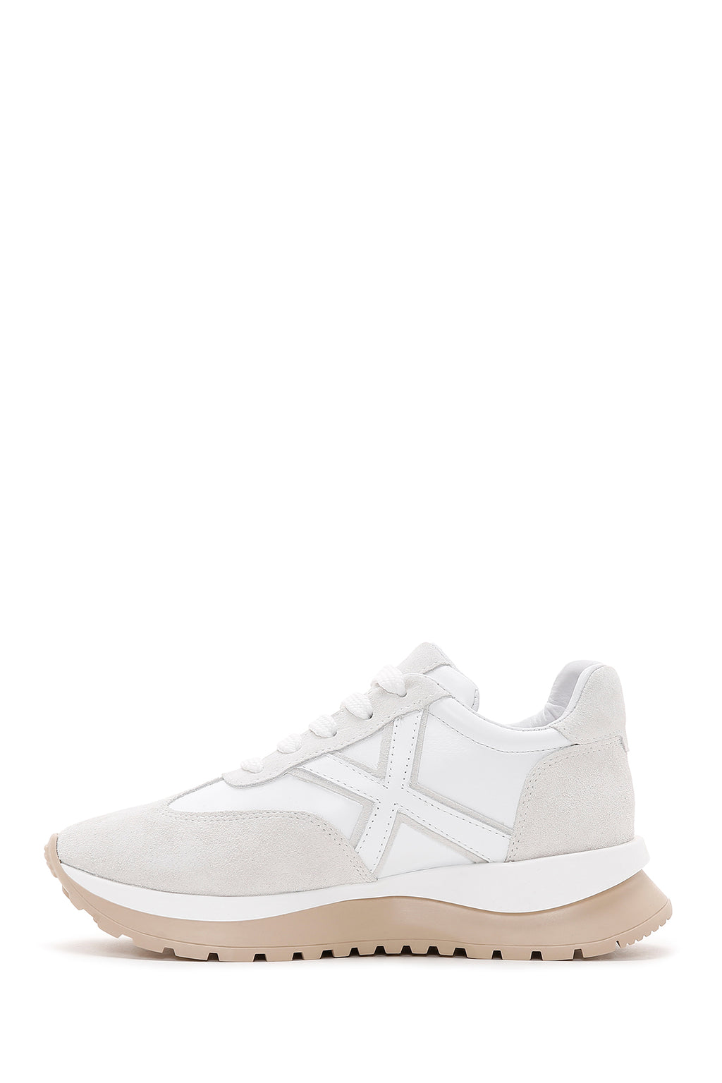 Kadın Beyaz Süet Detaylı Deri Sneaker