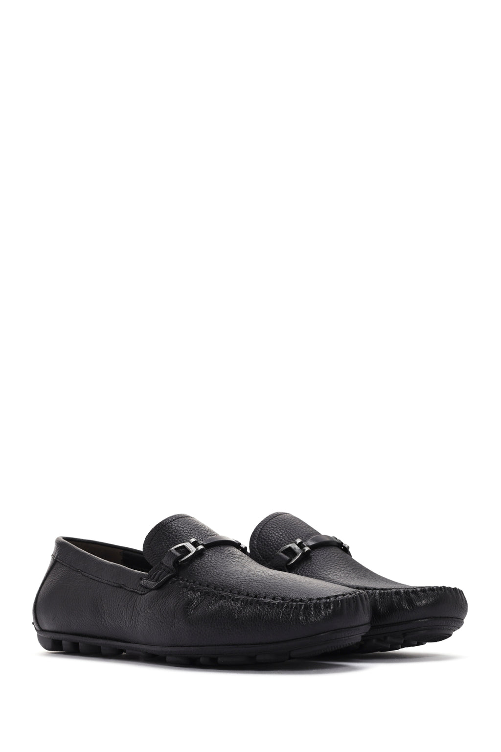 Erkek Siyah Tokalı Deri Casual Loafer
