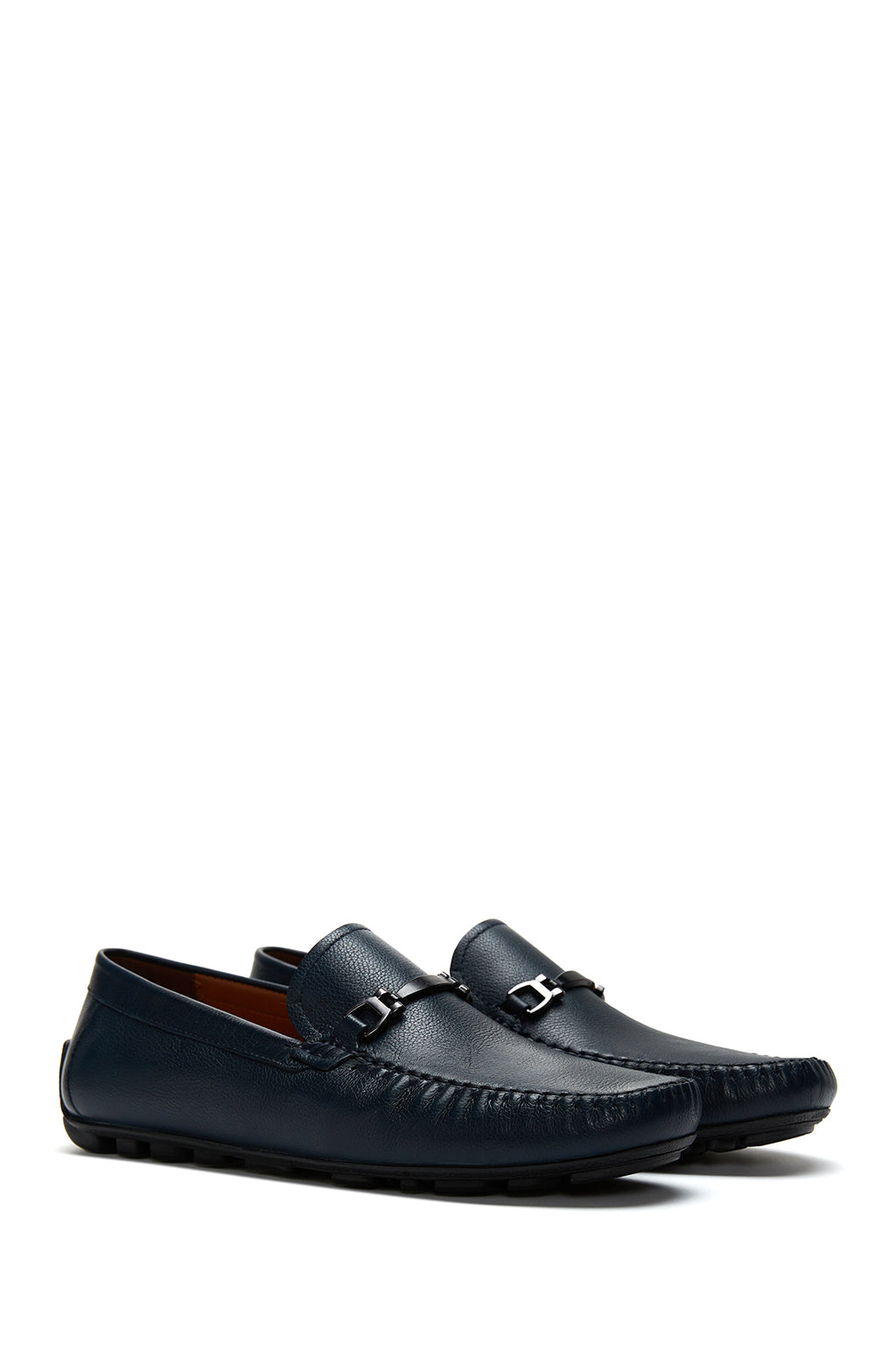 Erkek Lacivert Tokalı Deri Casual Loafer
