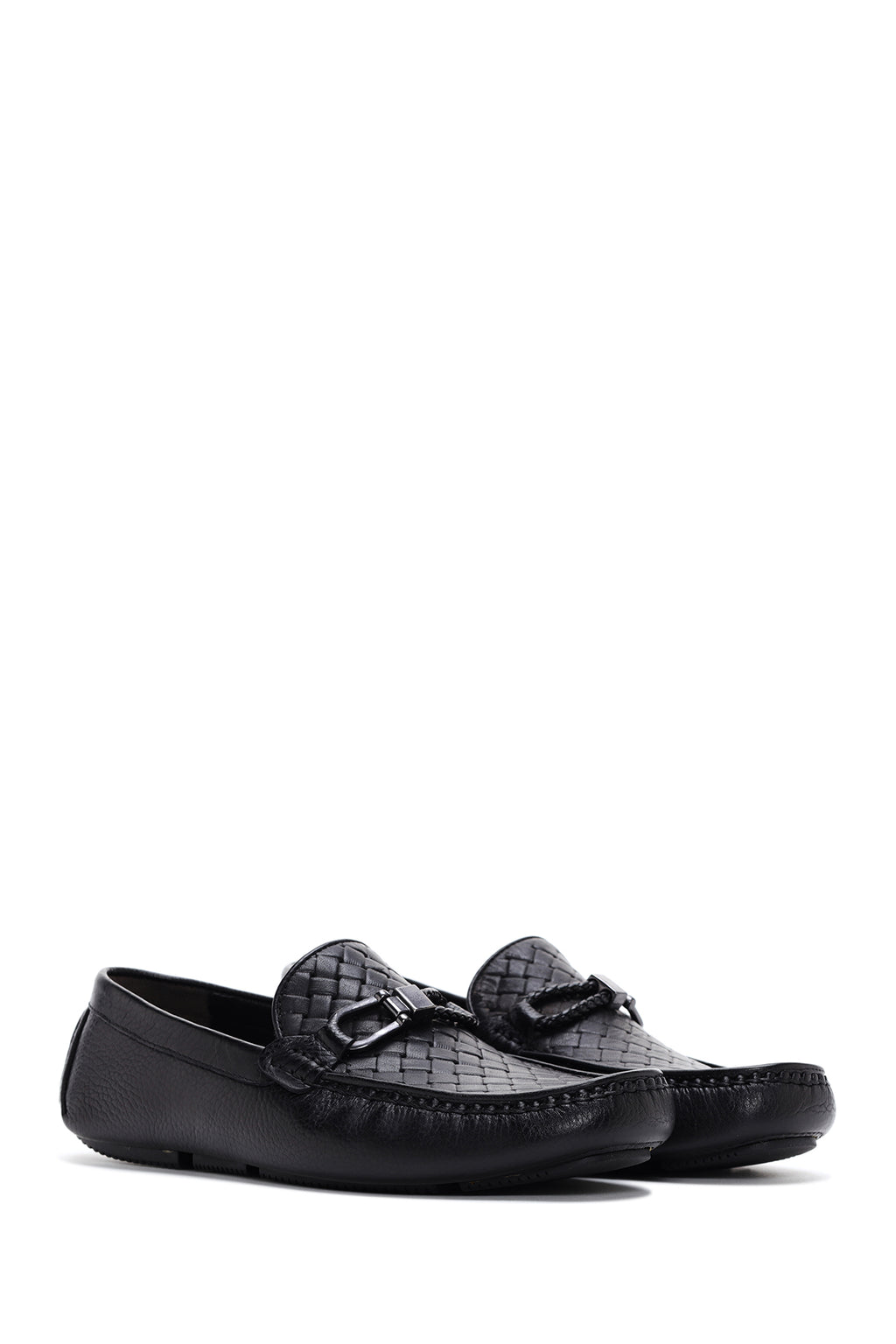 Erkek Siyah Tokalı Deri Casual Loafer
