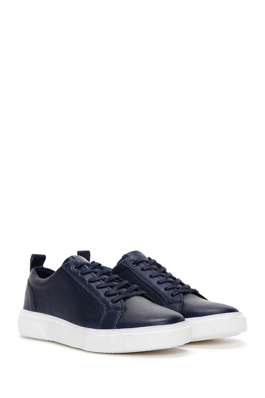 Erkek Lacivert Deri Baskılı Sneaker