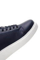 Men's Navy Blue Thick Soled Leather Sneaker | Derimod Men's Navy Blue Thick Soled Leather Sneaker | Derimod