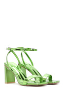 Women's Green Metallic Single Strap Heeled Sandals | Derimod Women's Green Metallic Single Strap Heeled Sandals | Derimod