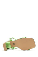 Women's Green Metallic Single Strap Heeled Sandals | Derimod Women's Green Metallic Single Strap Heeled Sandals | Derimod