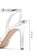 Women's Silver Stone Thin Heel Sandals | Derimod Women's Silver Stone Thin Heel Sandals | Derimod