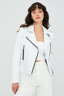 Latoya Women's White Biker Leather Jacket | Derimod Latoya Women's White Biker Leather Jacket | Derimod