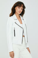 Latoya Women's White Biker Leather Jacket | Derimod Latoya Women's White Biker Leather Jacket | Derimod