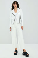 Latoya Women's White Biker Leather Jacket | Derimod Latoya Women's White Biker Leather Jacket | Derimod