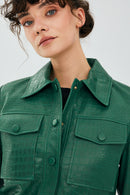 Tina Women's Green Short Leather Jacket | Derimod Tina Women's Green Short Leather Jacket | Derimod
